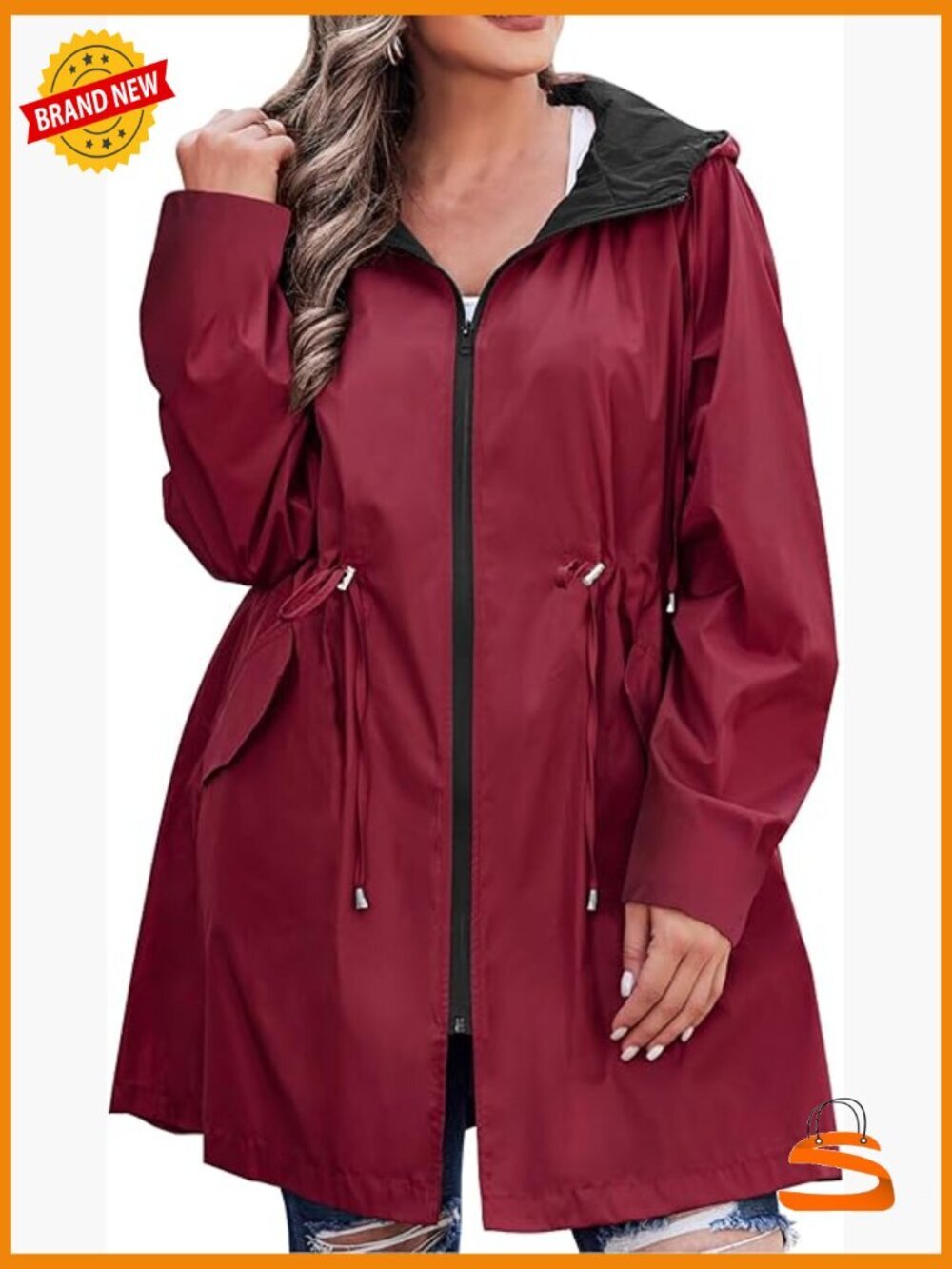 Plus Size Reversible Raincoat Waterproof Lightweight Hooded Jacket